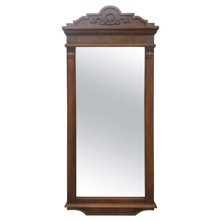 Midcentury Gardner Mirror Burl Walnut and Giltwood Wall Mirror For Sale