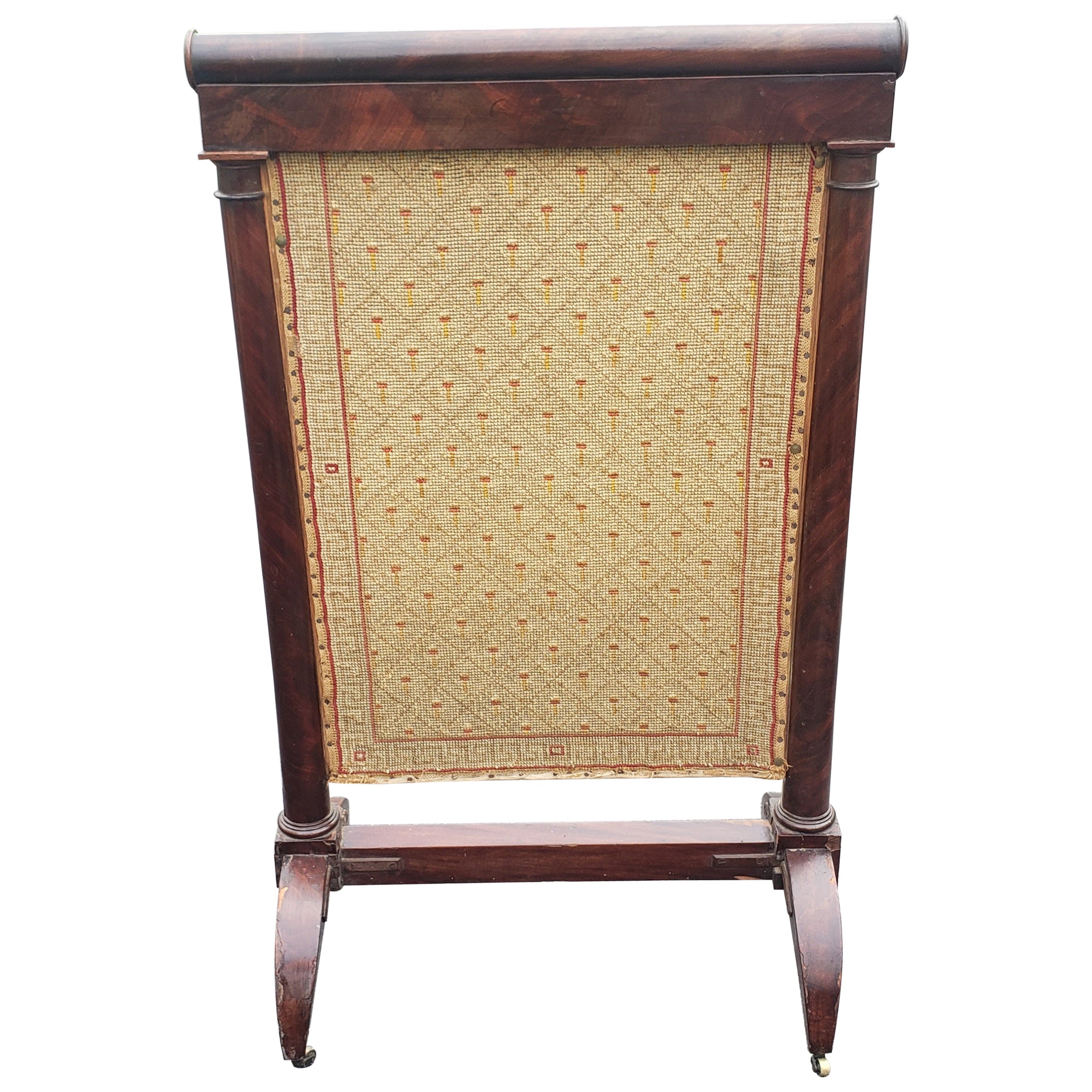 19th Century American Empire Mahogany and Needlepoint Fire Screen on Wheels