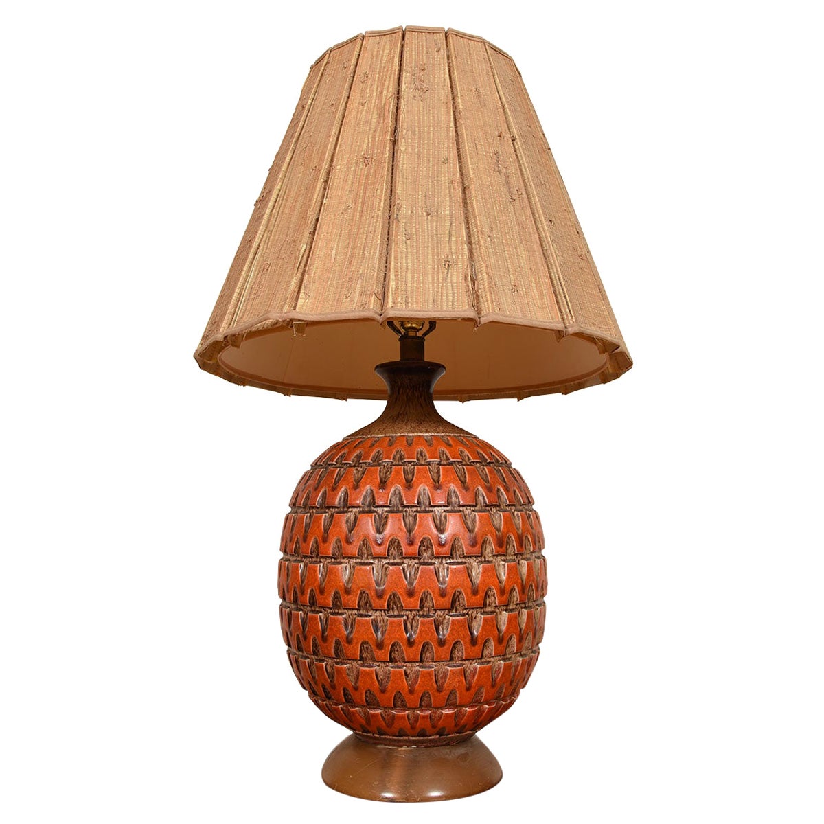 Oversized Decorator Lamp in Burnt Orange with Great Texture & Presence For Sale