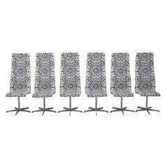 Set of 6 Used Fritz Hansen Oxford Chairs in New Blue & White Ikat Upholstery