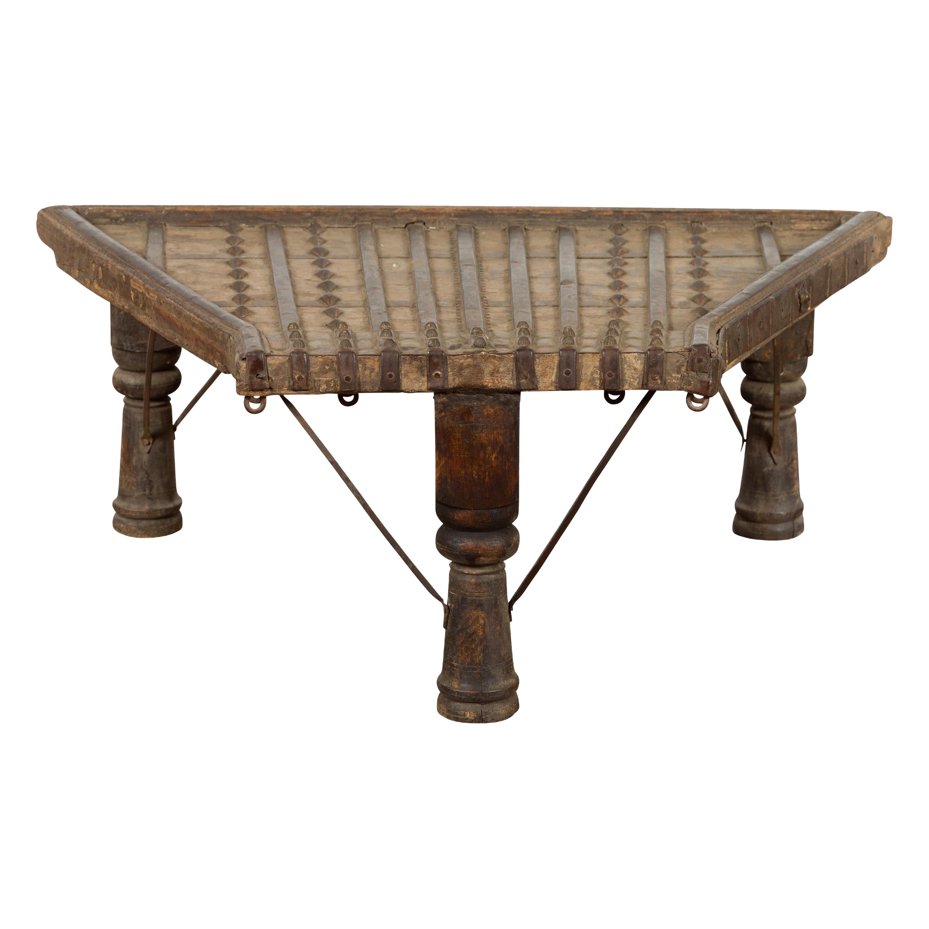 19th Century Indian Bullock Cart Made into a Coffee Table with Iron Details