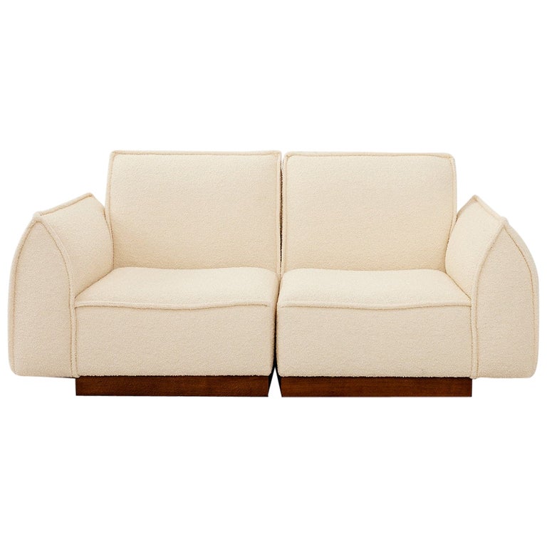 Michel Mortier Style Two-Seater White Couch For Sale at 1stDibs