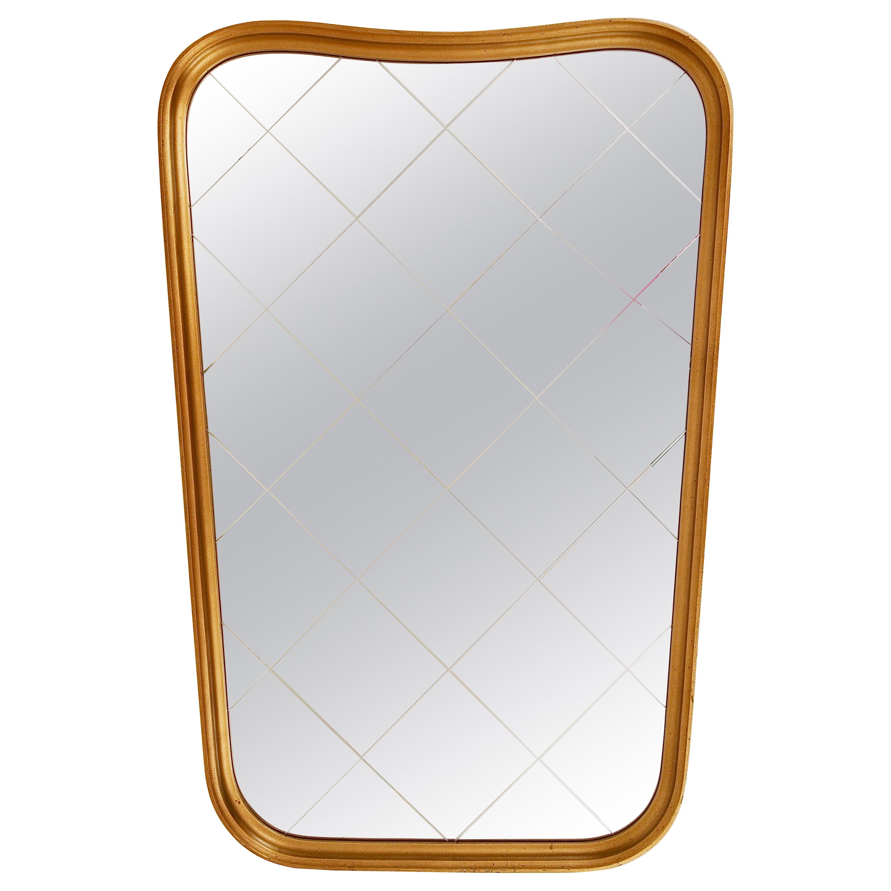 Large Mid-Century Golden Wall Mirror with Faceted Check Pattern, Austria, 1950s For Sale