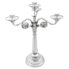 Centre de table ancien candélabre en argent sterling à quatre lumières