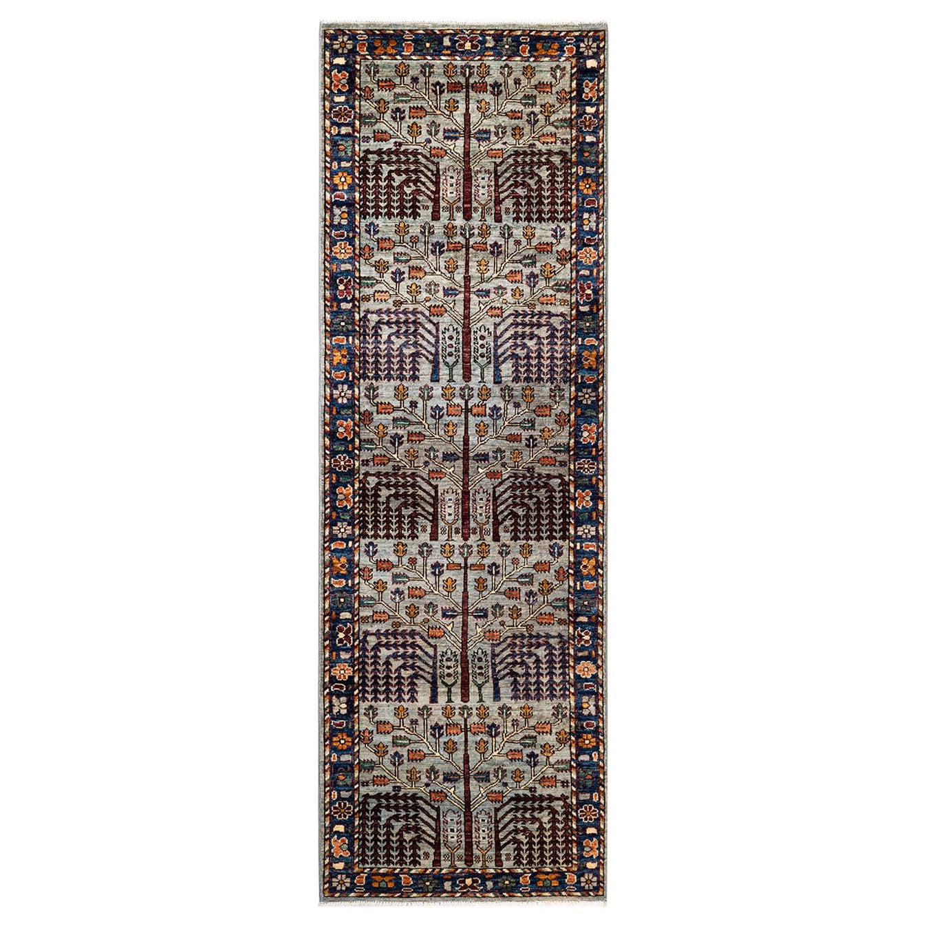 Serapi, One-of-a-Kind Hand Knotted Runner Rug, Light Blue