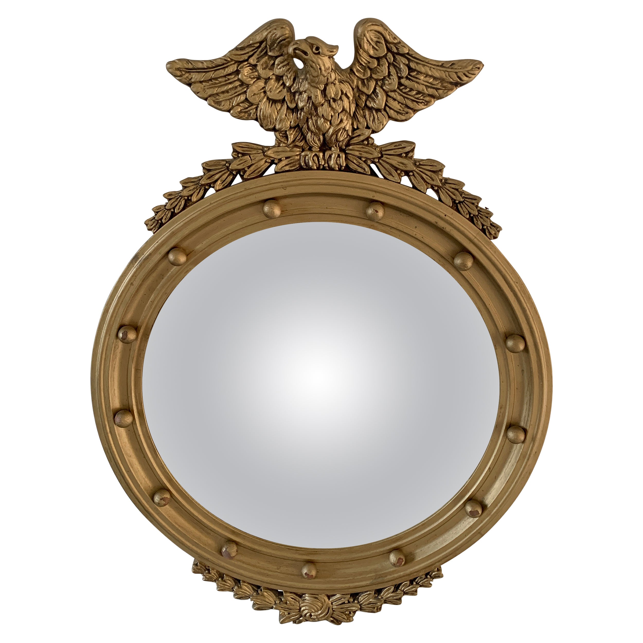 Antique 19th Century American Federal Giltwood Eagle Bullseye Convex Mirror