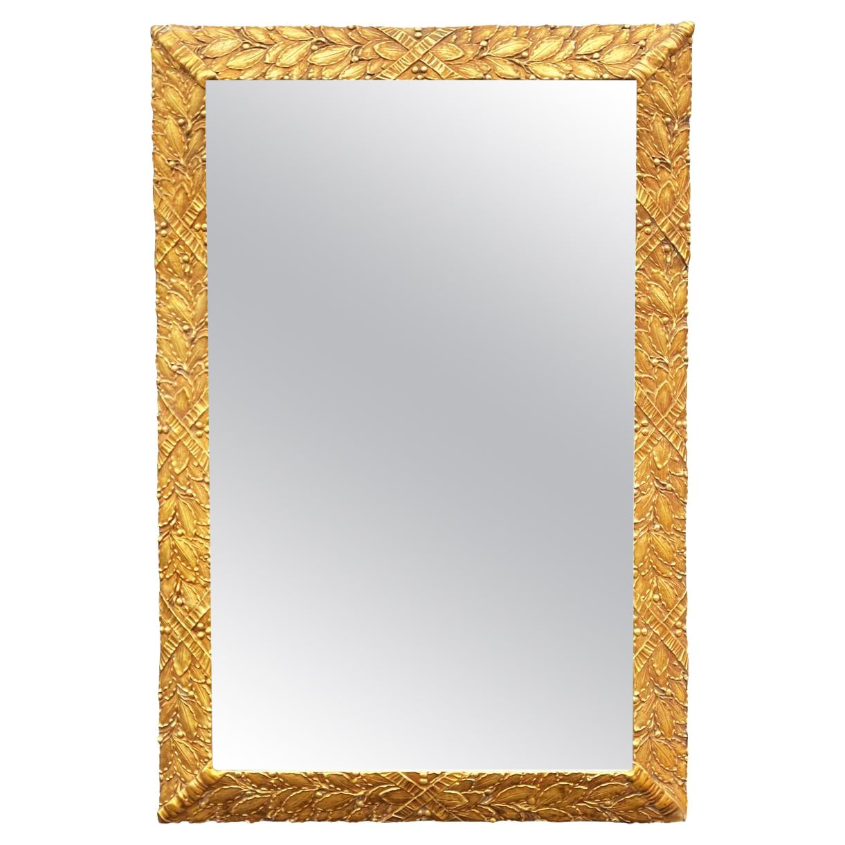 Hollywood Regency Large Italian Rectangular Mirror in Gold Gilded Carved Wood