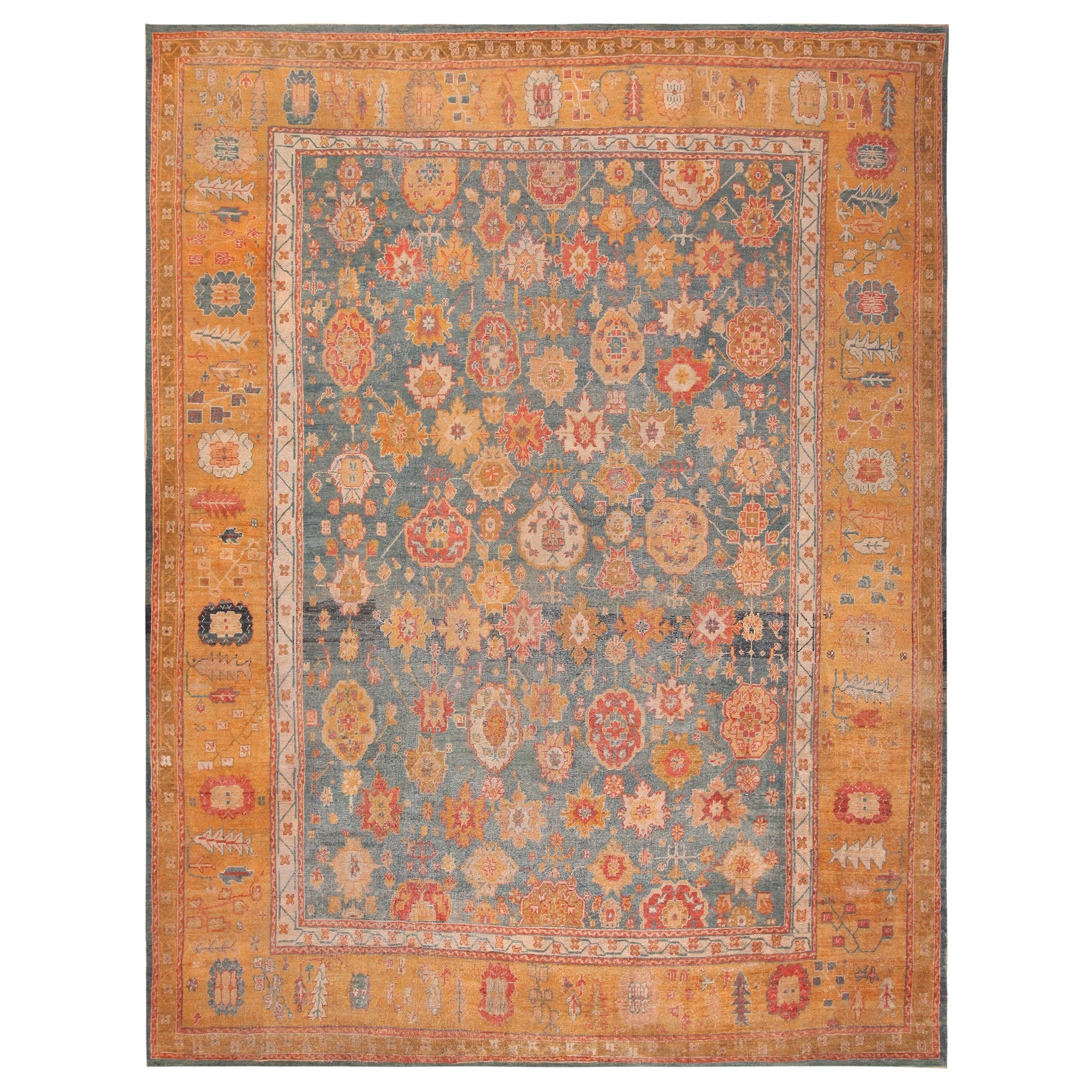 Antique Turkish Oushak Rug. 12 ft 6 in x 15 ft 2 in For Sale