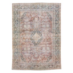 Ancien tapis persan Mahal en laine rouge fait à la main avec motif de médaillon