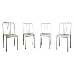 Set of 4 French Tolix Heavy Distressed White Steel Chairs