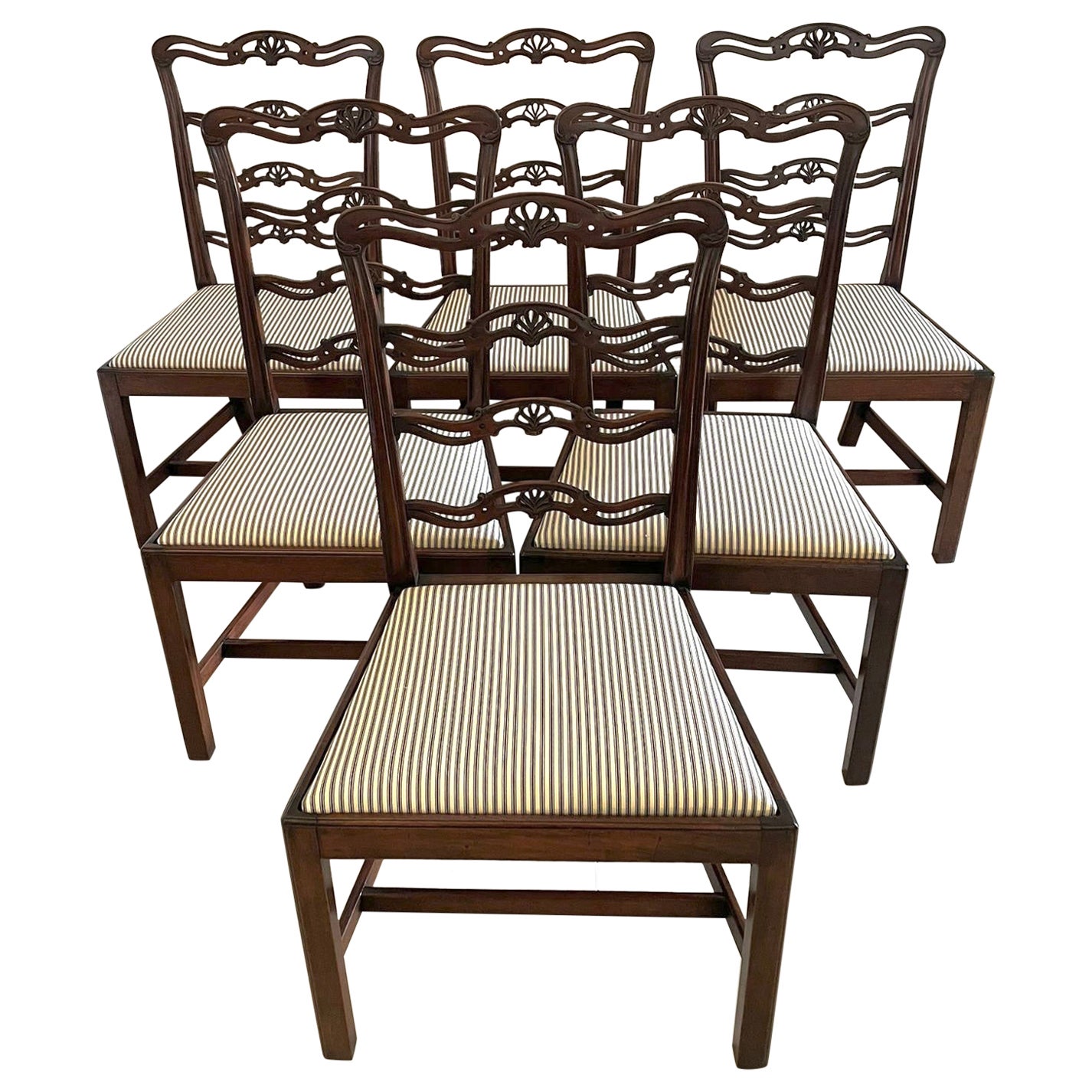 Ensemble de 6 chaises de salle à manger victoriennes anciennes en acajou de qualité  en vente