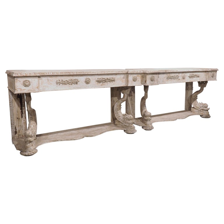 Pair of Carved and Distressed Painted Console Tables from Florence ...