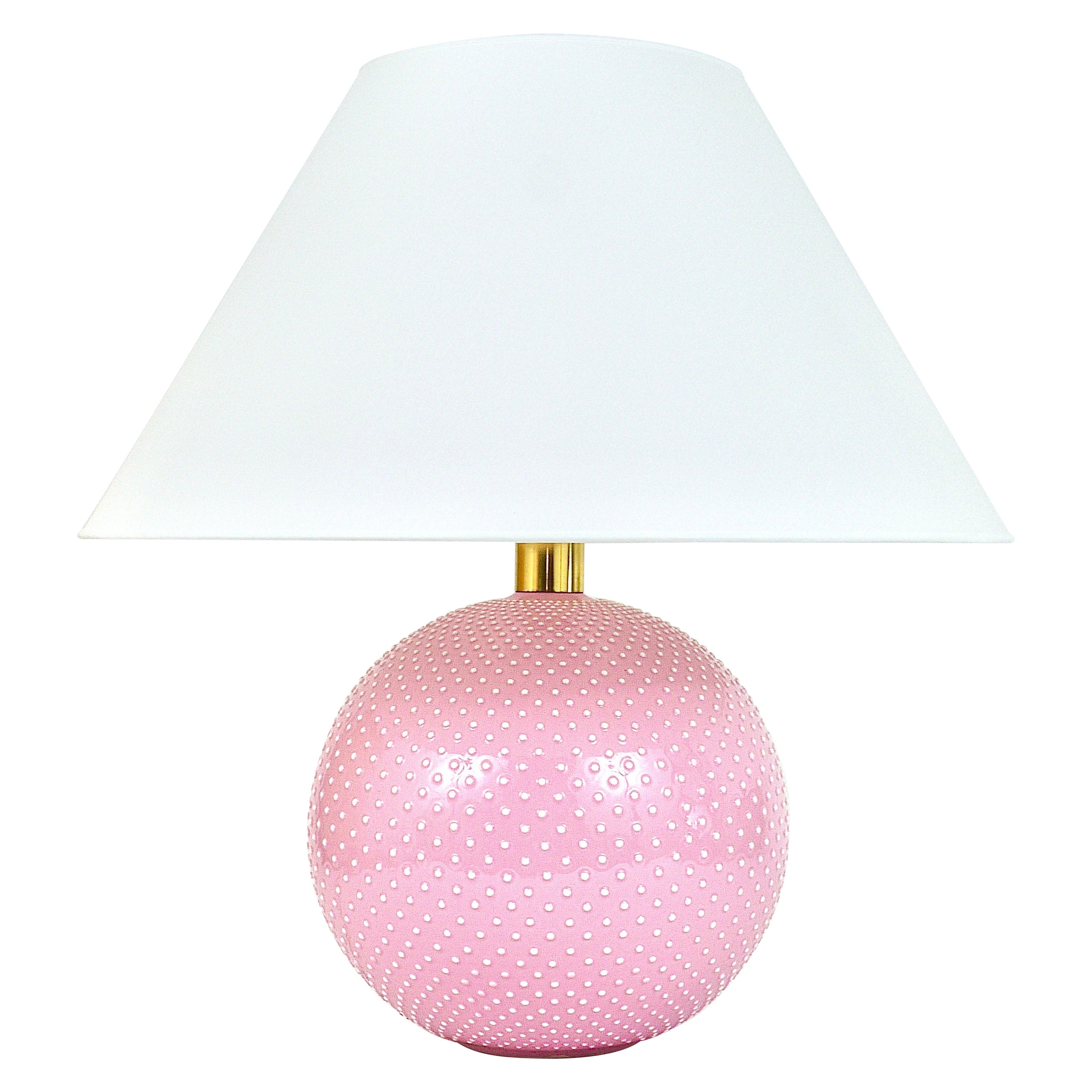 Rosé Pastel Polka Dot Sphere Table Lamp, Ceramic, Brass, Studio Paf Milano, 1970 en vente