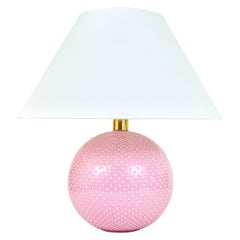 Rosé Pastel Polka Dot Sphere Table Lamp, Ceramic, Brass, Studio Paf Milano, 1970