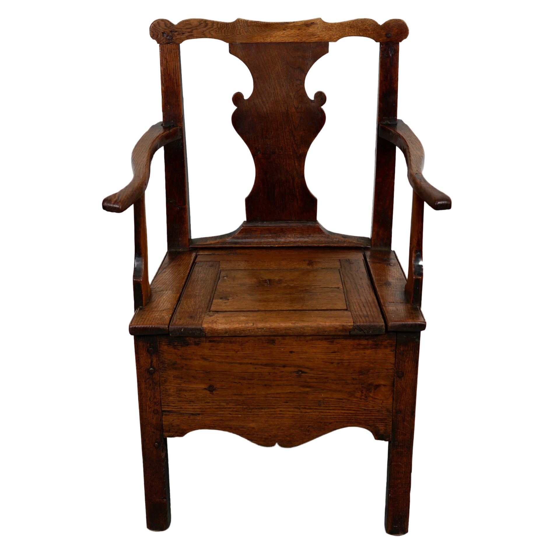 Antique English Oak Commode Chair 18th Century For Sale