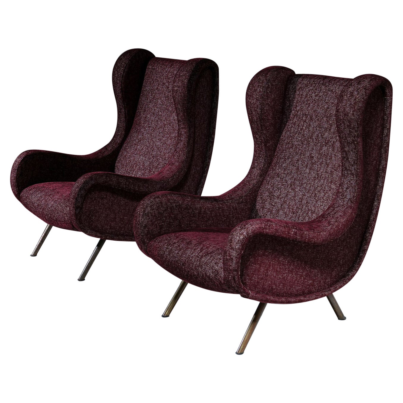 Two "Senior" Armchairs by Marco Zanuso for Arflex, New Upholstery, Italy, 1950s For Sale