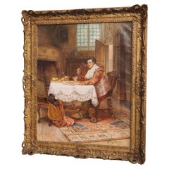 Antique Belgian Oil Painting of a Man at Lunch by Alex de Andreis, 1880-1929
