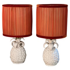 Used Pair of Ceramic Pineapple Shaped Lamps with our Handctafted Lampshades, 1950s