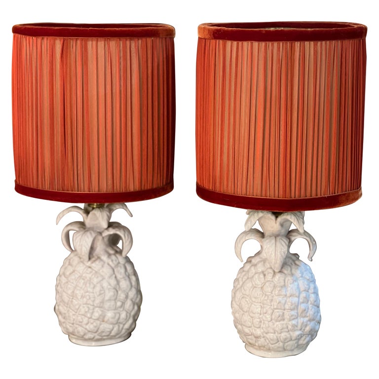 Pair of Ceramic Pineapple Shaped Lamps with our Handctafted Lampshades