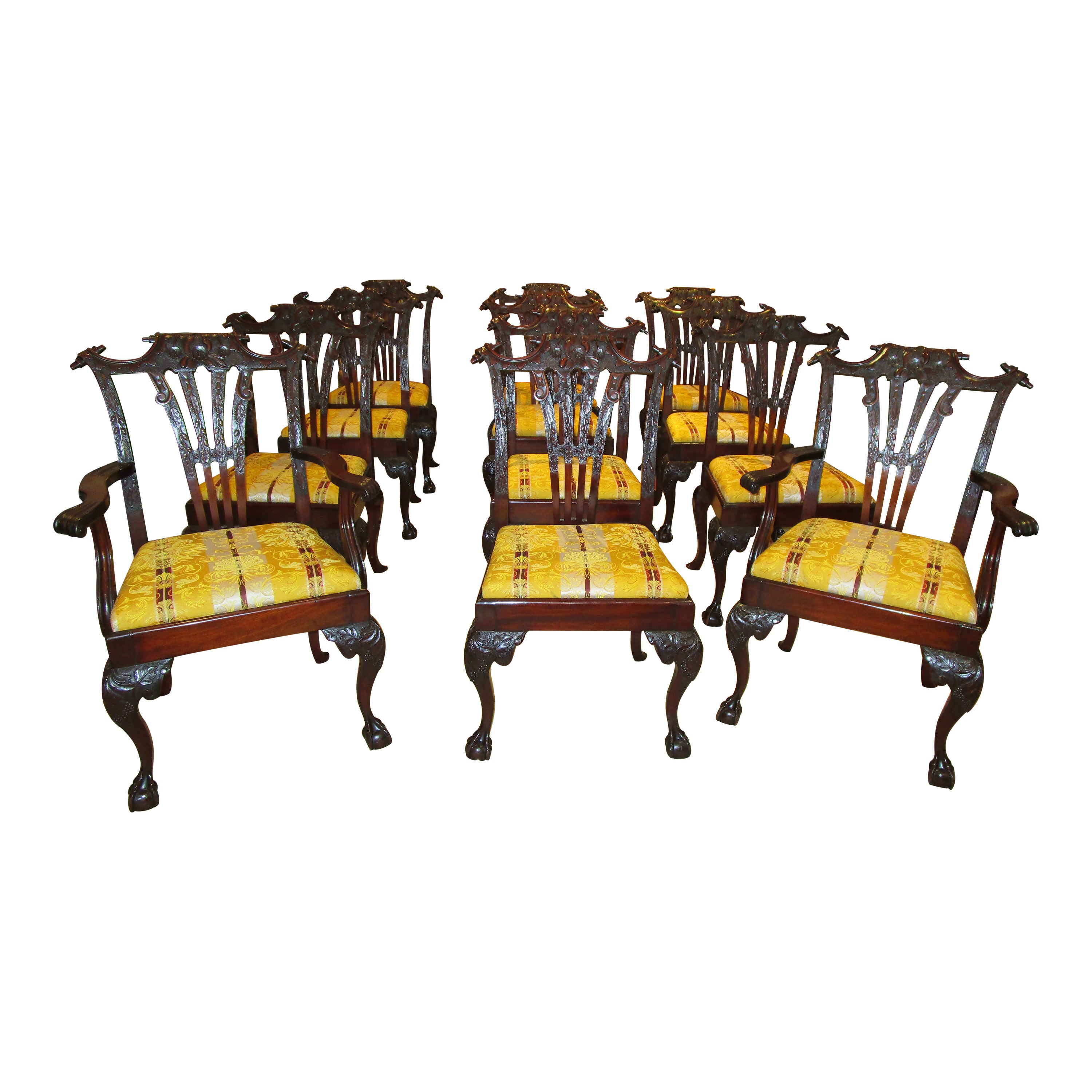 Fine Set of Important 12 19th Century English Chippendale Mahogany Dining Chairs For Sale