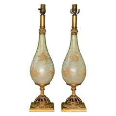 Hollywood Regency Glass and Gold Table Lamps