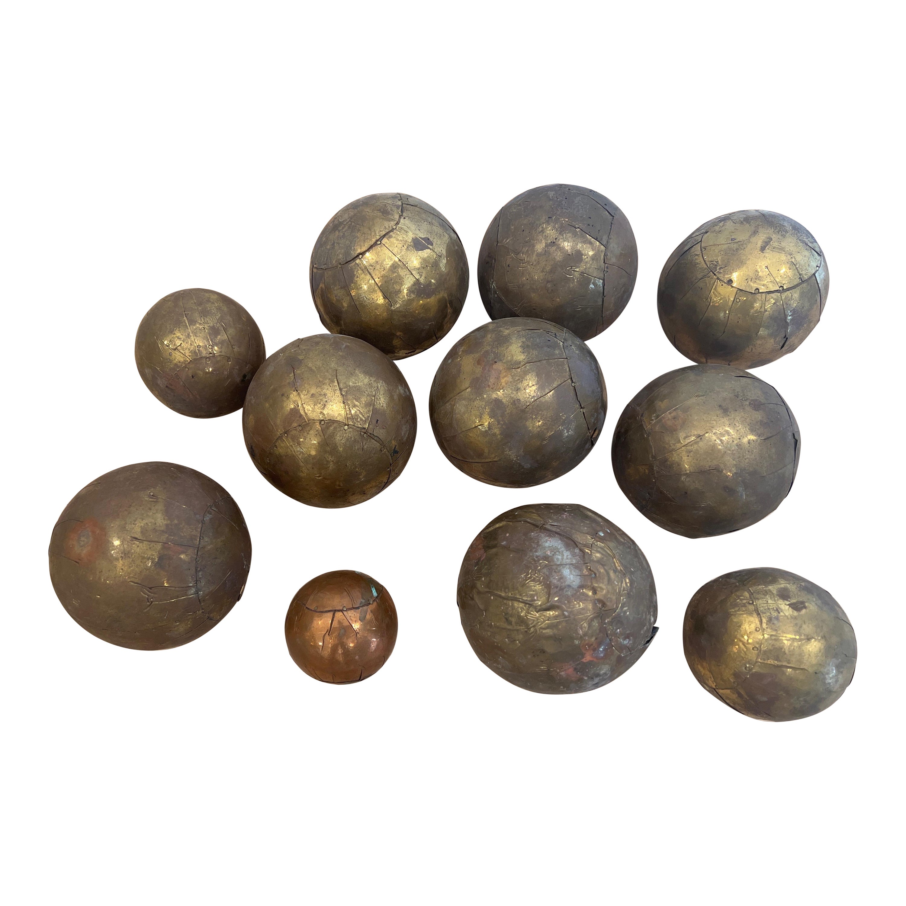 Set of 11 Brass and Copper Pétanque French Boules or Italian Bocce Balls