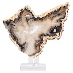 Brazilian Banded Agate Slab with Crystallizations on a Custom Acrylic Stand