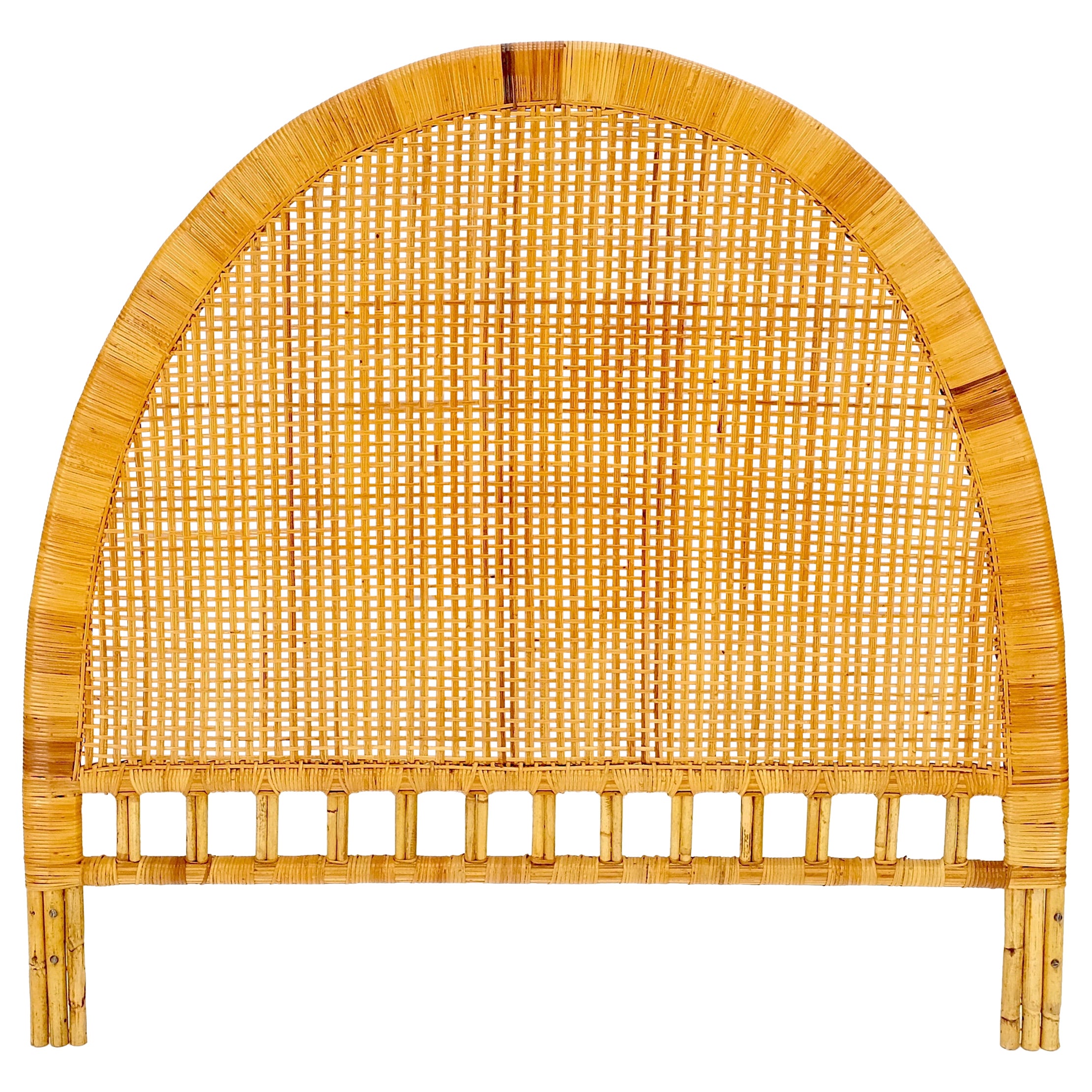 Mid-Century Modern Rounded Shape Rattan Cane Headboard Bed Mint!