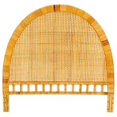 Vintage Mid-Century Modern Rounded Shape Rattan Cane Headboard Bed Mint!