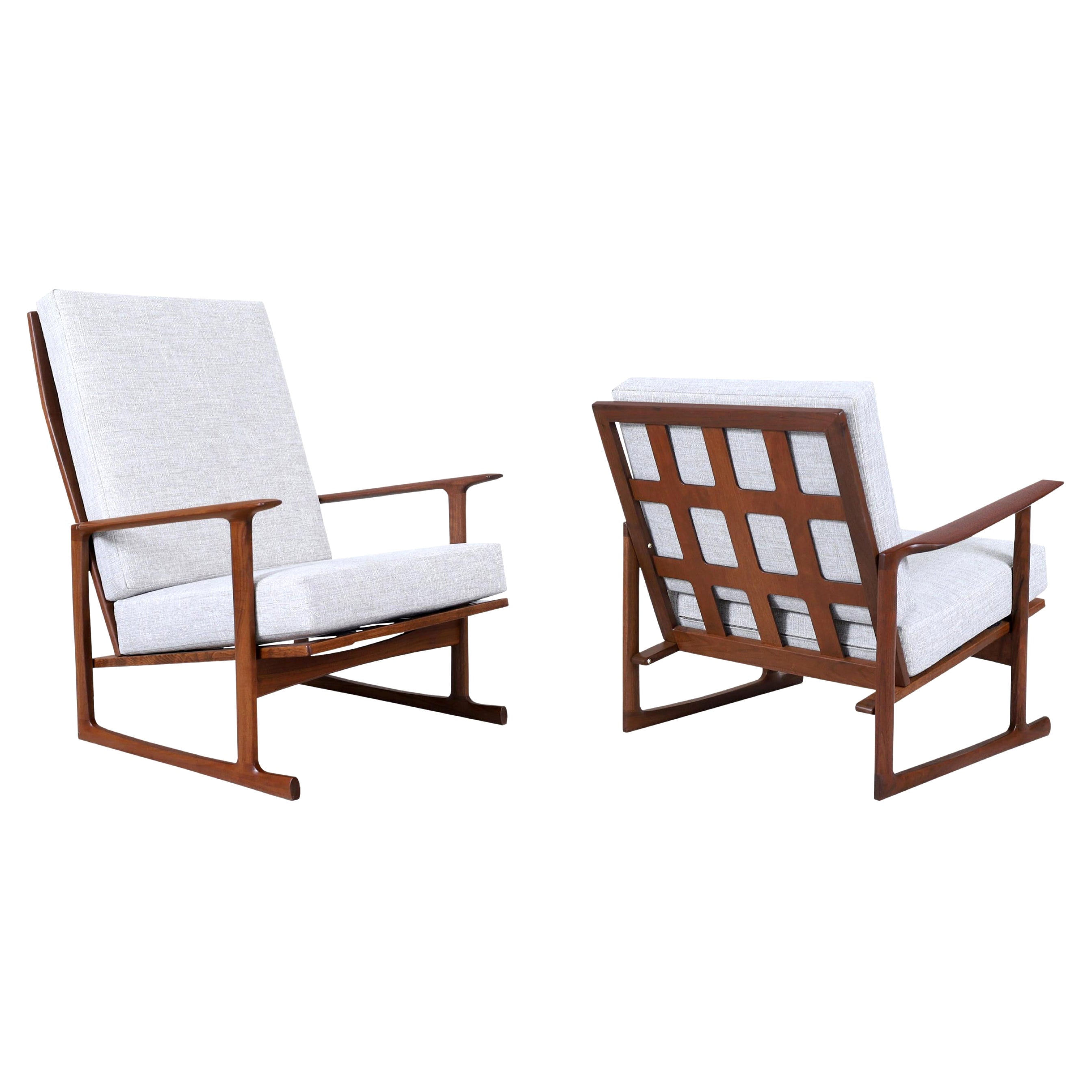 Danish Modern Walnut Lounge Chairs by Ib Kofod Larsen for Selig For Sale