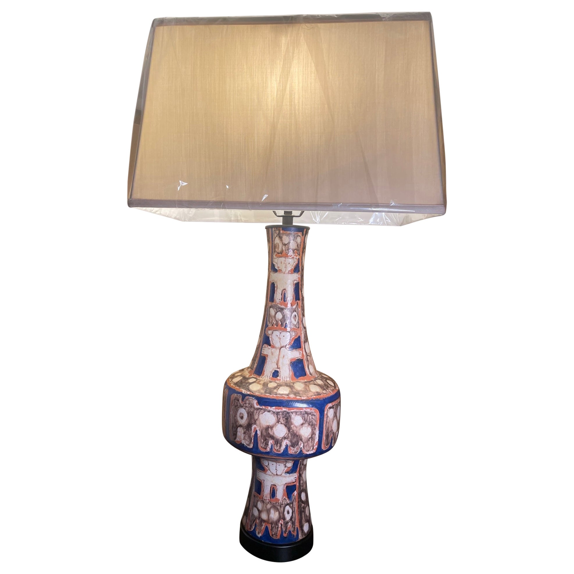 Hand Painted Folk Art Table Lamp, Eva Fritz-Lindner Masterwork , One of a Kind For Sale