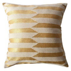 Modern Scarpa Circus Ivory Hand Embroidered Striped Wool Throw Pillow Cover