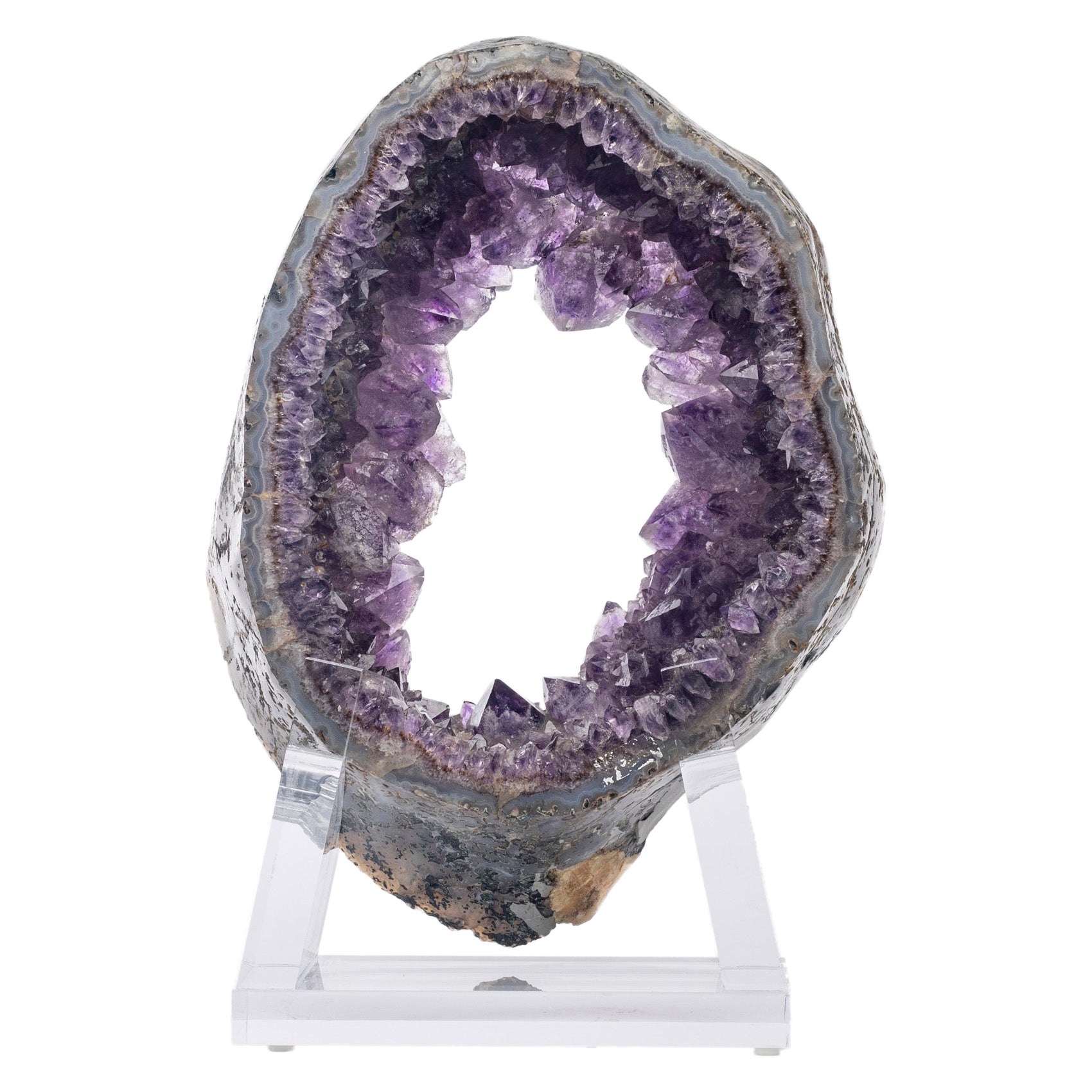 Uruguay Amethyst Quartz Crystals Geode on Custom Acrylic Base For Sale