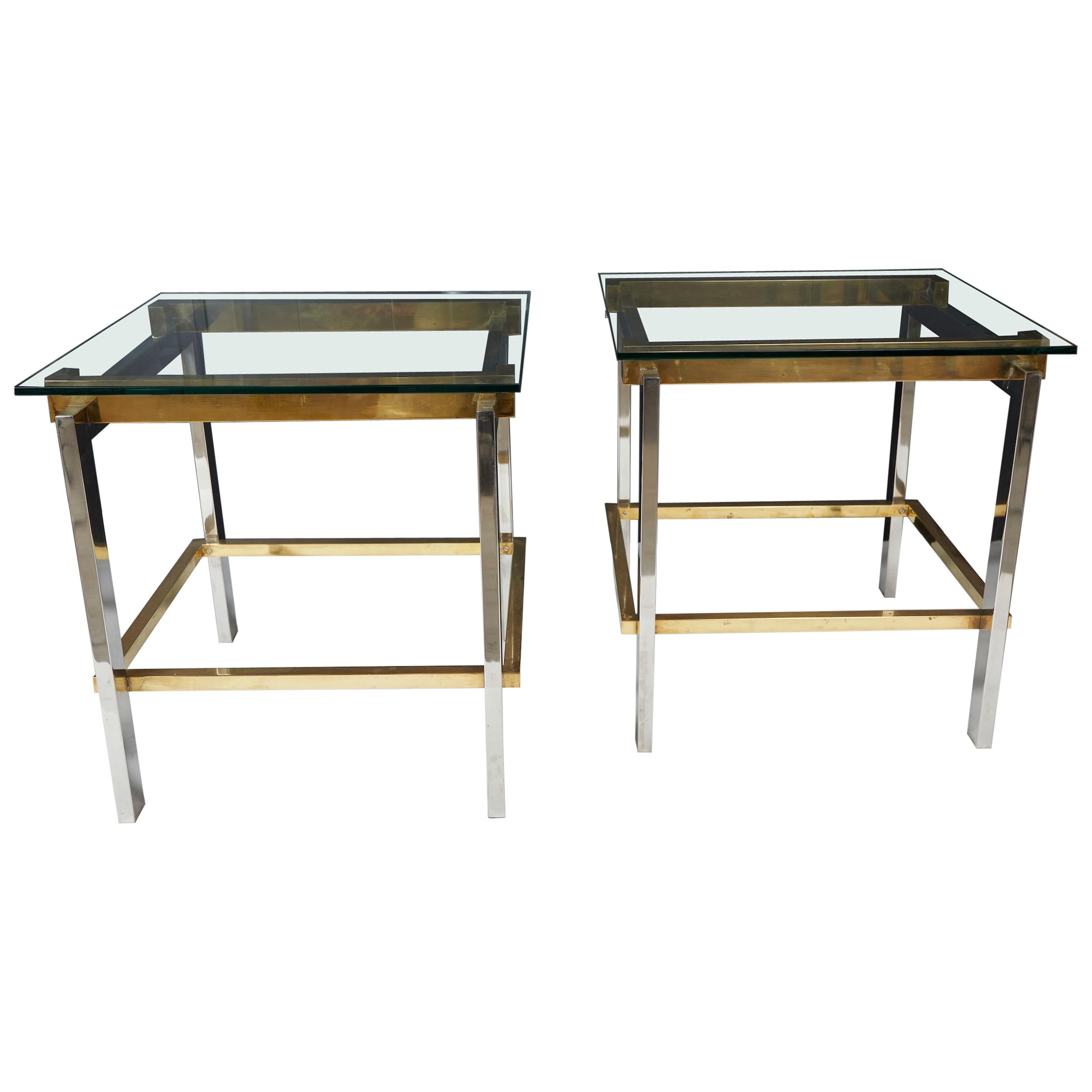 Paire de tables d'appoint en laiton et chrome de Romeo Rega