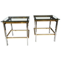 Paire de tables d'appoint en laiton et chrome de Romeo Rega