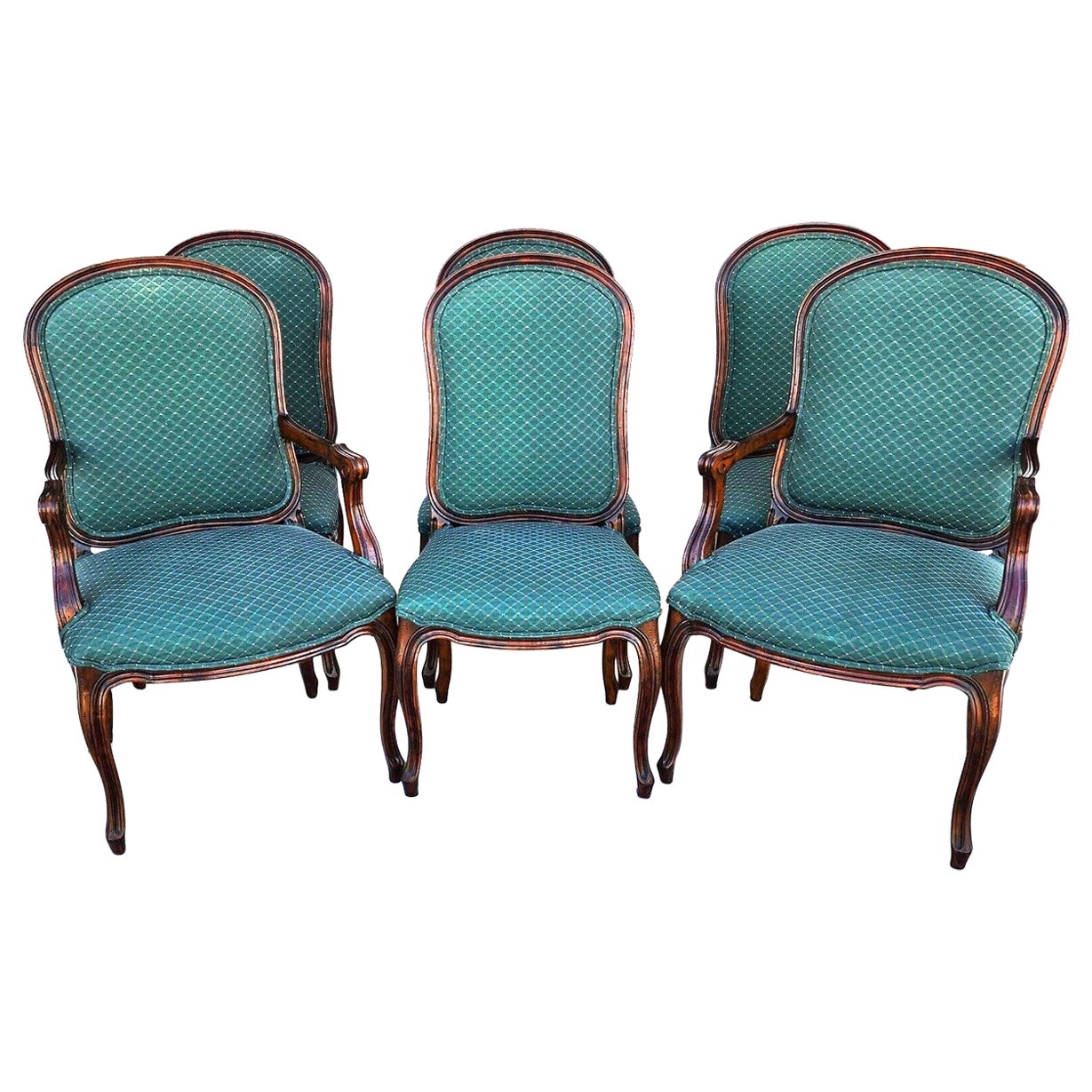 Antique French Dining Chairs Walnut, Set of 6