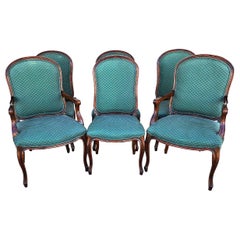 Vintage French Dining Chairs Walnut, Set of 6