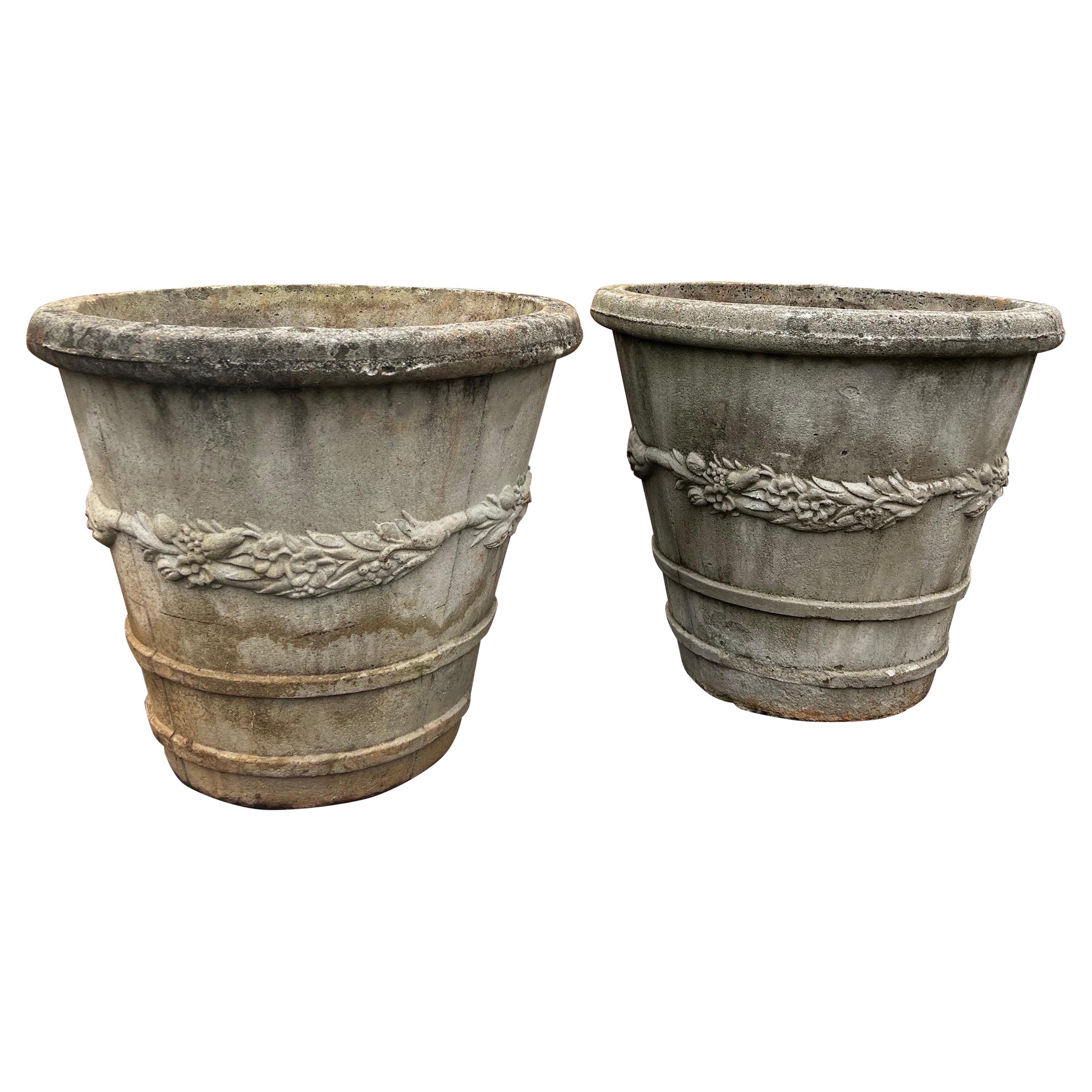 Pair of Vintage Swag Motif with Grape Vine Stone Planters For Sale