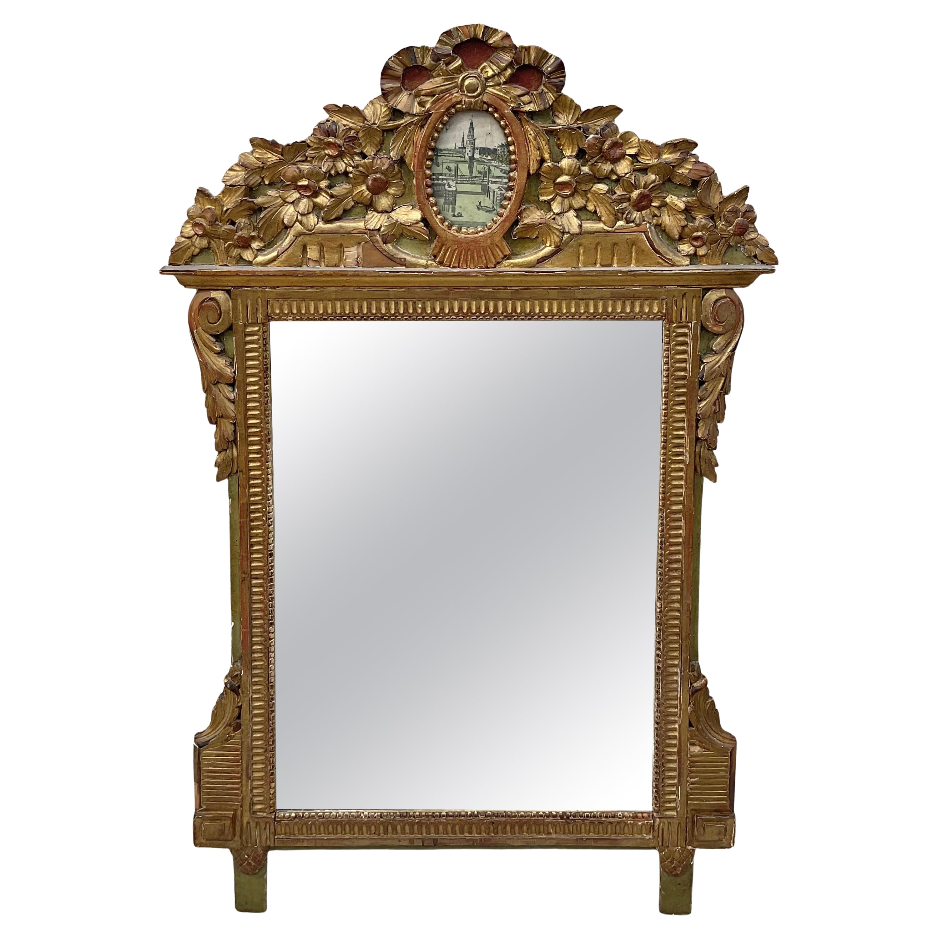 18th Century French Louis XVI Carved Giltwood Wall Mirror from Provence For Sale