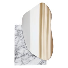 Modern Wall Mirror Lake 1 by Noom with White Marble Statuario Base