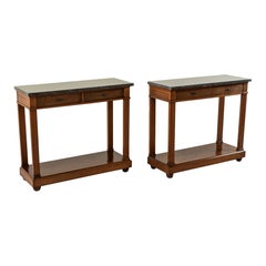 Antique Pair of 19th Century French Directoire Period Mahogany and Marble Console Tables