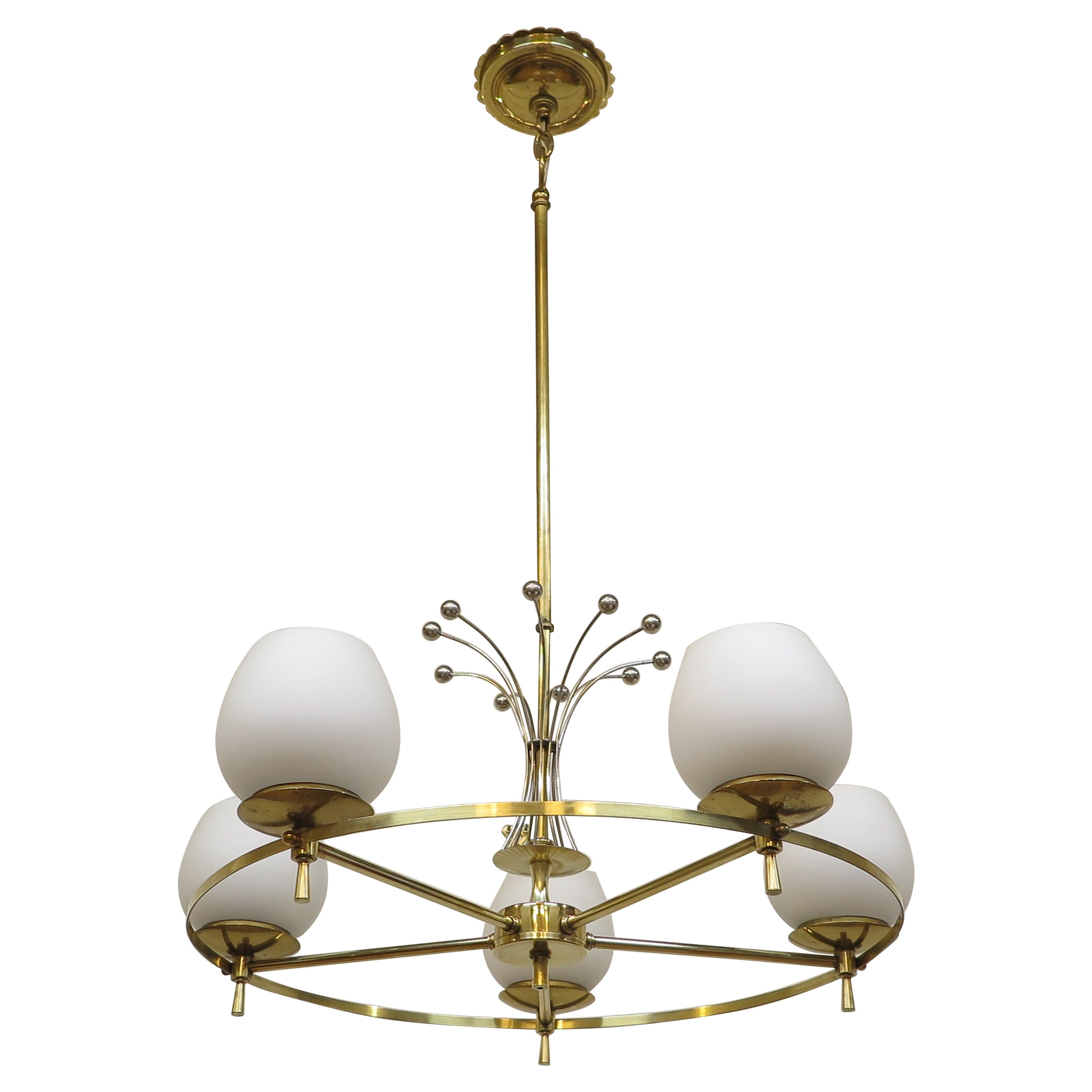 Lampadario in ottone della metà del secolo attribuito a Gerald Thurston Lightolier