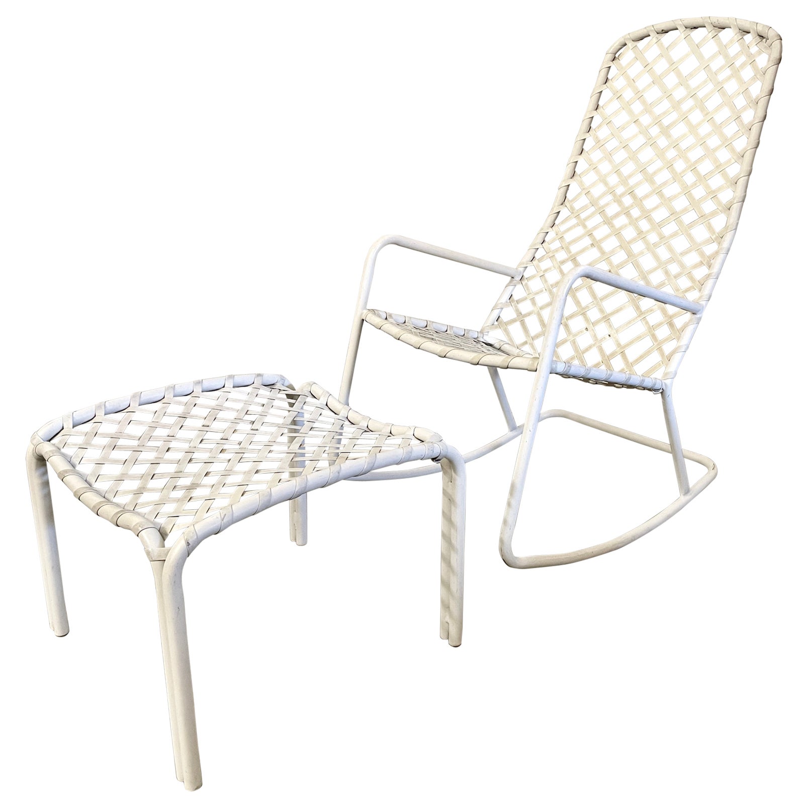 Brown Jordan "Tamiami" Woven Rocking Chair & Ottoman For Sale