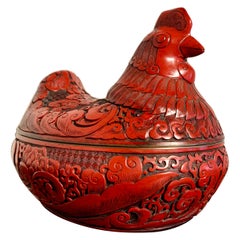 Chinese Carved Cinnabar Lacquer Hen Box, Republic Period, circa 1920, China
