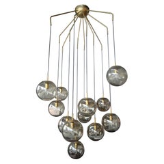 Custom Mid-Century Modern Style 12 Ball Smoked Glass Murano Chandelier