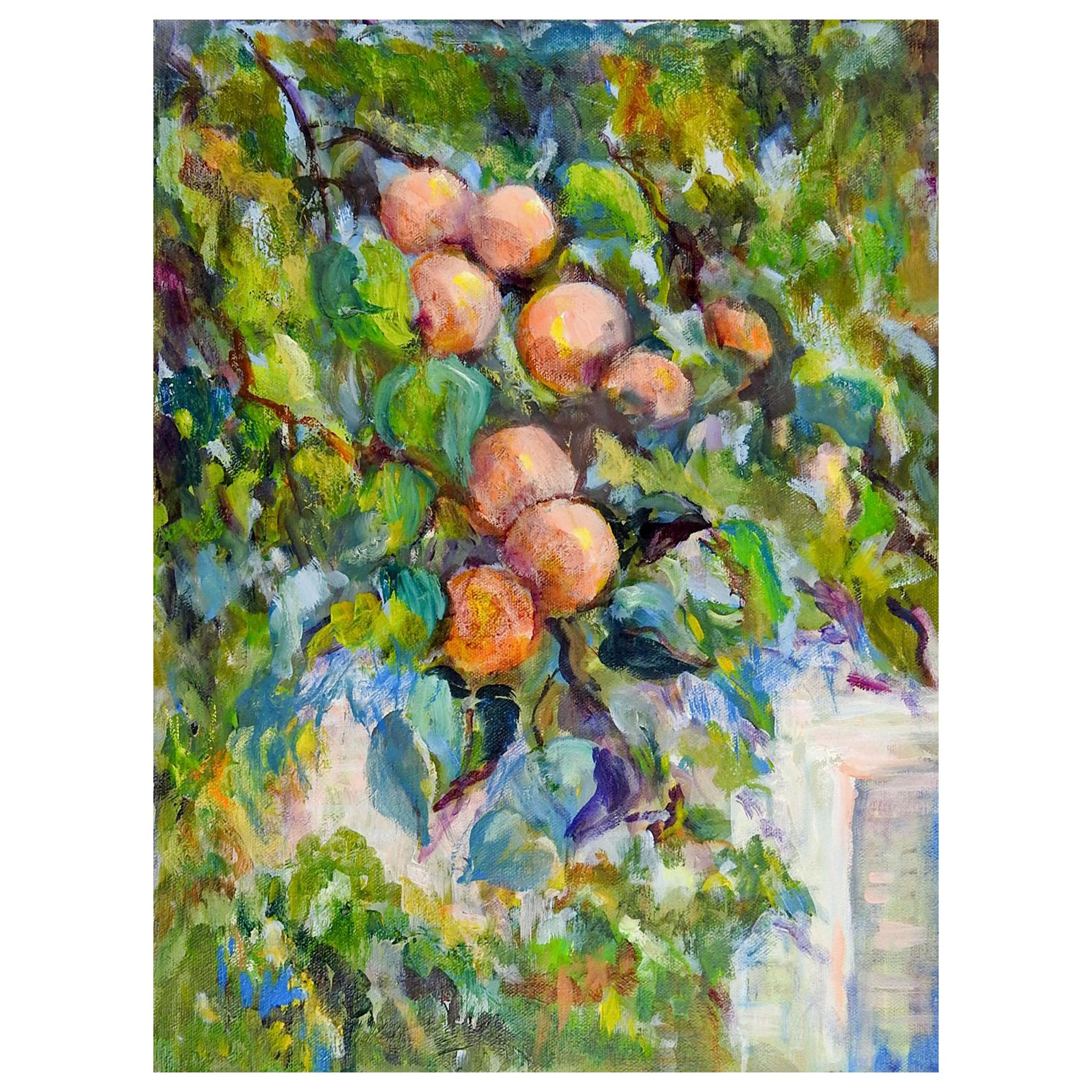 1980s Impressionist Fruit Tree Oil Painting For Sale