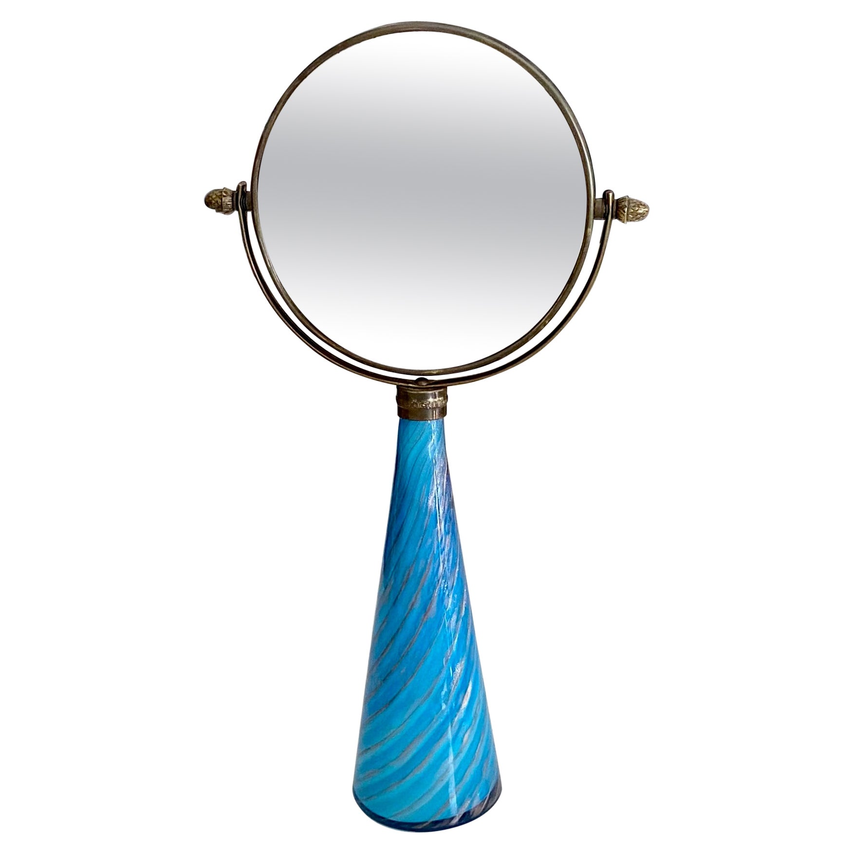 Murano Blue Stripe Glass Vanity Table Mirror