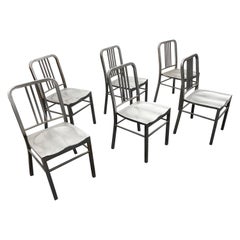 Set of 6 Vintage Emeco Style Metal Navy Chairs