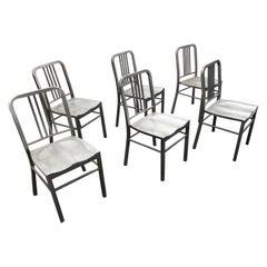 Set of 6 Retro Emeco Style Metal Navy Chairs