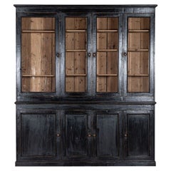 Large 19th Century English ebonized Pine Glazed Housekeepers Cabinet